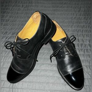 ANTHROPOLOGIE J. Shoes Handcrafted T4506 Sally Cap Toe Oxford Derby Sz 7.5 Black